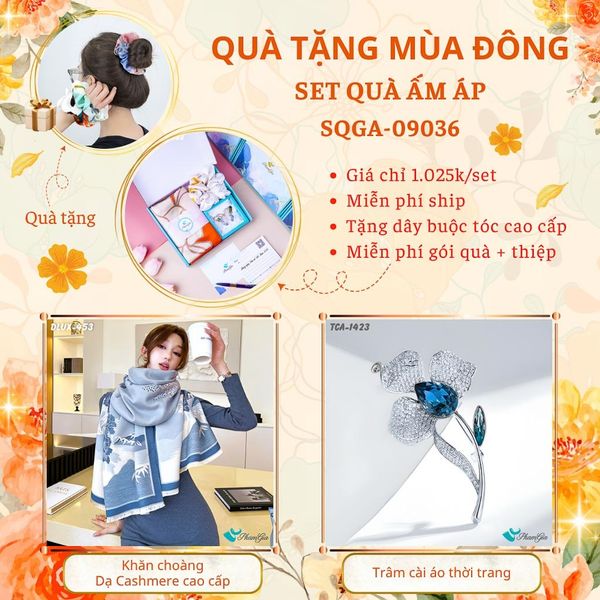 Quà Tặng Du Lịch Ấm Áp - Set Quà Tặng Khăn Choàng Dạ Cashmere Cao Cấp Và Ghim Cài Áo Thời Trang (SQGA09036)