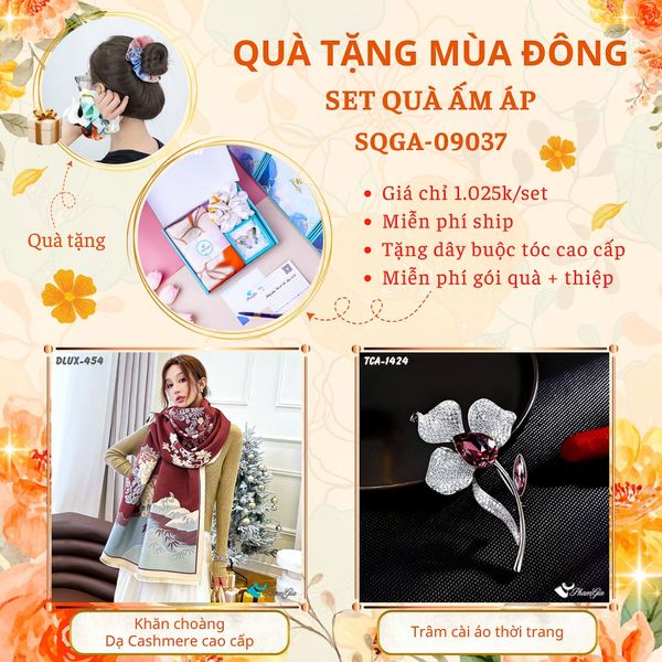 Quà Tặng Du Lịch Ấm Áp - Set Quà Tặng Khăn Choàng Dạ Cashmere Cao Cấp Và Ghim Cài Áo Thời Trang (SQGA09037)