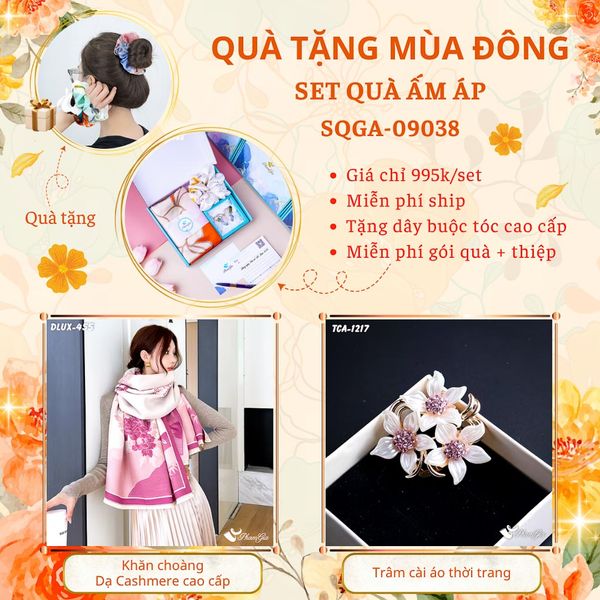 Quà Tặng Du Lịch Ấm Áp - Set Quà Tặng Khăn Choàng Dạ Cashmere Cao Cấp Và Ghim Cài Áo Thời Trang (SQGA09038)