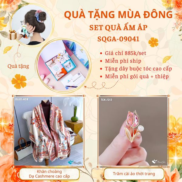 Quà Tặng Du Lịch Ấm Áp - Set Quà Tặng Khăn Choàng Dạ Cashmere Cao Cấp Và Ghim Cài Áo Thời Trang (SQGA09041)