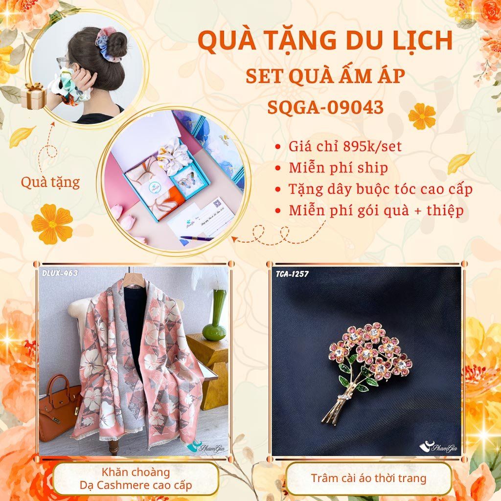 Quà Tặng Du Lịch Ấm Áp - Set Quà Tặng Khăn Choàng Dạ Cashmere Cao Cấp Và Ghim Cài Áo Thời Trang (SQGA09043)