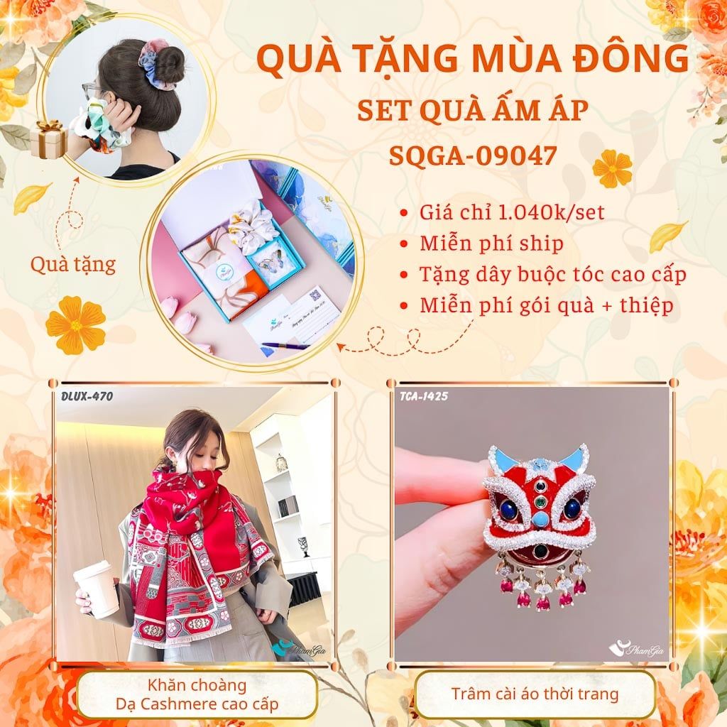 Quà Tặng Du Lịch Ấm Áp - Set Quà Tặng Khăn Choàng Dạ Cashmere Cao Cấp Và Ghim Cài Áo Thời Trang (SQGA09047)