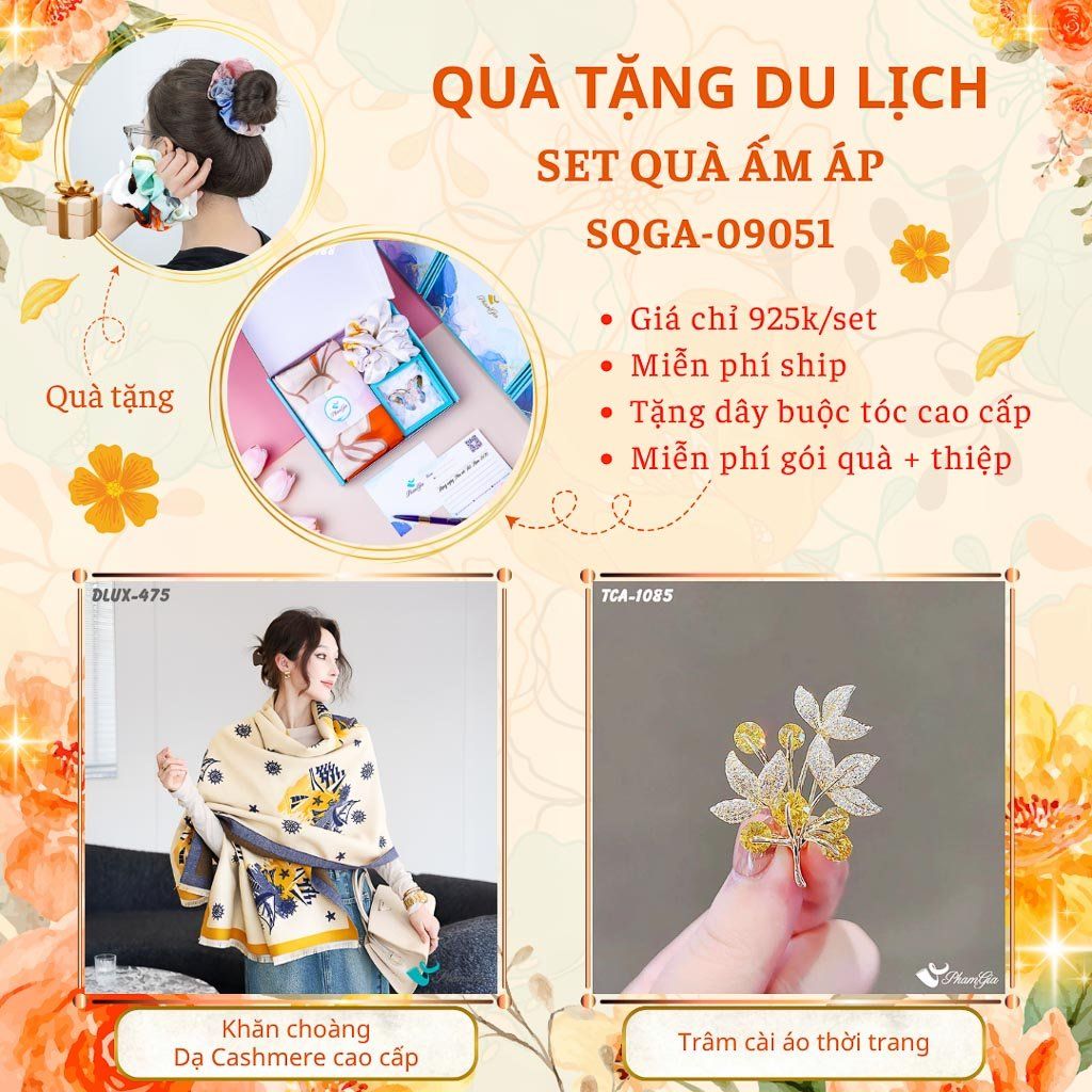 Quà Tặng Du Lịch Ấm Áp - Set Quà Tặng Khăn Choàng Dạ Cashmere Cao Cấp Và Ghim Cài Áo Thời Trang (SQGA09051)