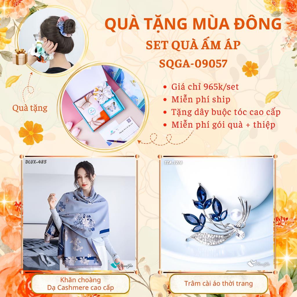 Quà Tặng Du Lịch Ấm Áp - Set Quà Tặng Khăn Choàng Dạ Cashmere Cao Cấp Và Ghim Cài Áo Thời Trang (SQGA09057)