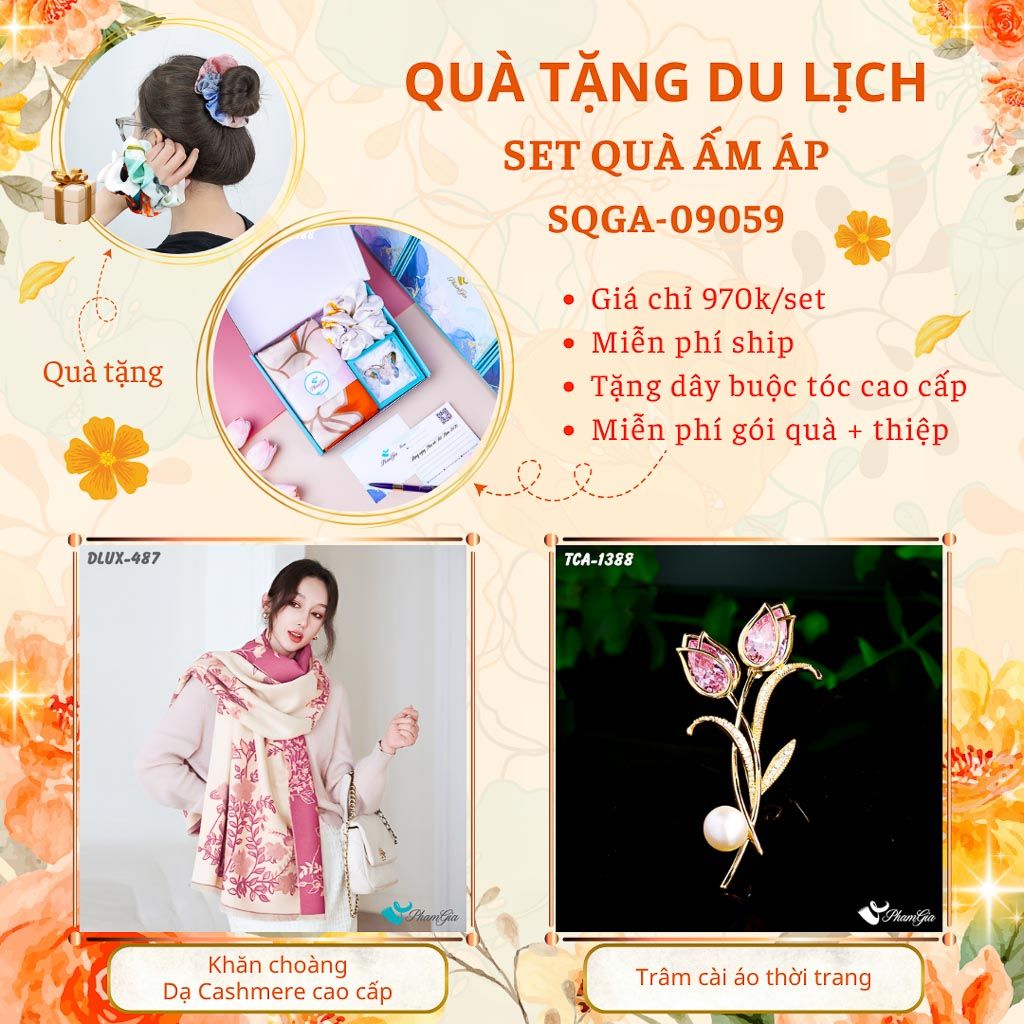 Quà Tặng Du Lịch Ấm Áp - Set Quà Tặng Khăn Choàng Dạ Cashmere Cao Cấp Và Ghim Cài Áo Thời Trang (SQGA09059)