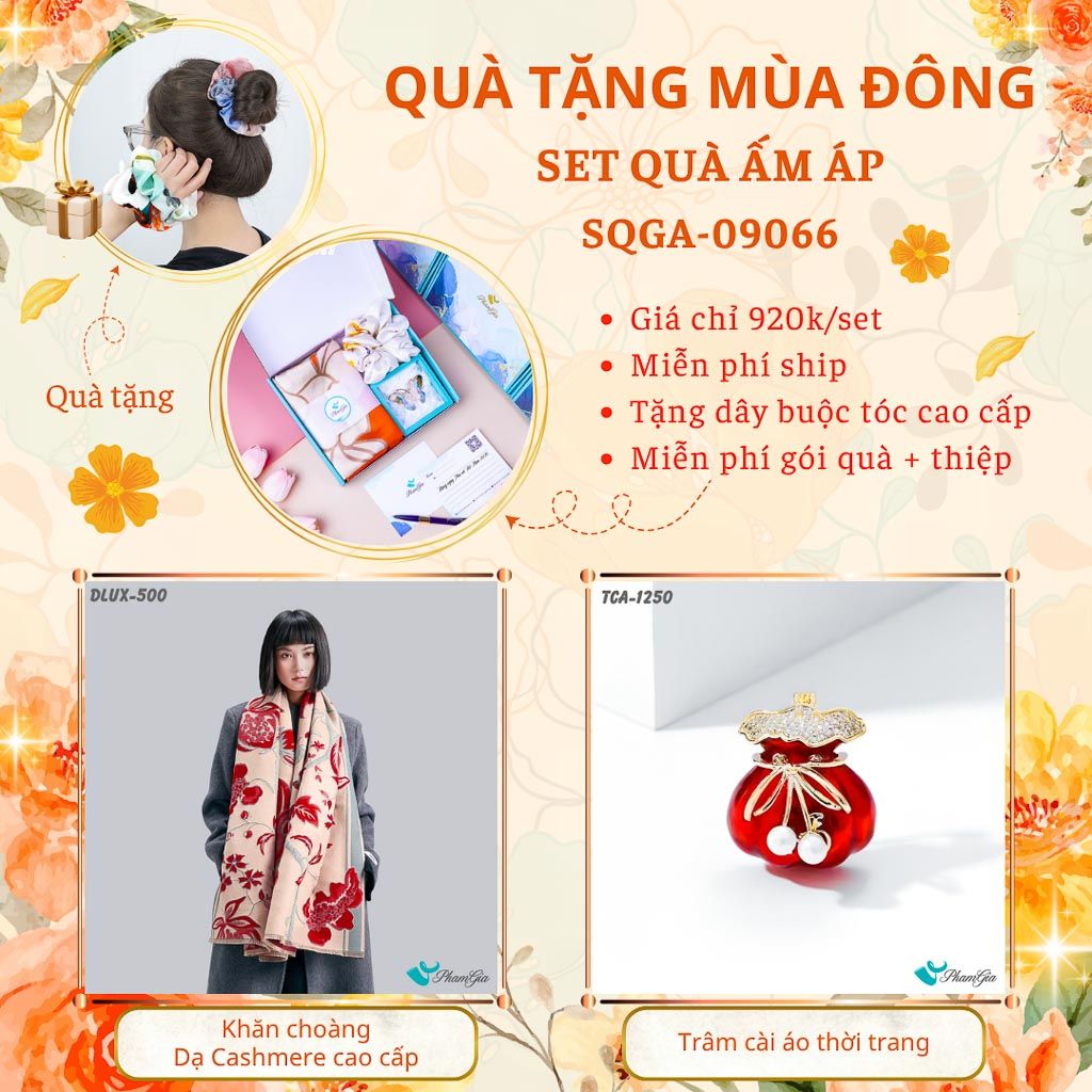 Quà Tặng Du Lịch Ấm Áp - Set Quà Tặng Khăn Choàng Dạ Cashmere Cao Cấp Và Ghim Cài Áo Thời Trang (SQGA09066)