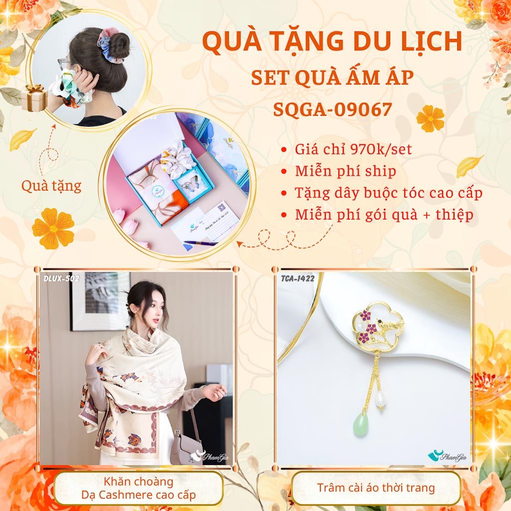 Quà Tặng Du Lịch Ấm Áp - Set Quà Tặng Khăn Choàng Dạ Cashmere Cao Cấp Và Ghim Cài Áo Thời Trang (SQGA09067)
