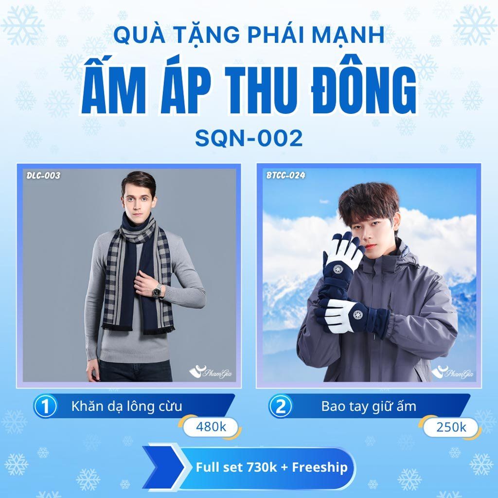 Set Quà Tặng Giữ Ấm, Du Lịch Cho Nam - Khăn Choàng Dạ Lông Cừu Và Bao Tay Giữ Ấm (SQN002)