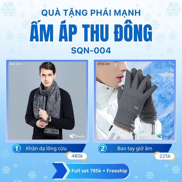 Set Quà Tặng Giữ Ấm, Du Lịch Cho Nam - Khăn Choàng Dạ Lông Cừu Và Bao Tay Giữ Ấm (SQN004)