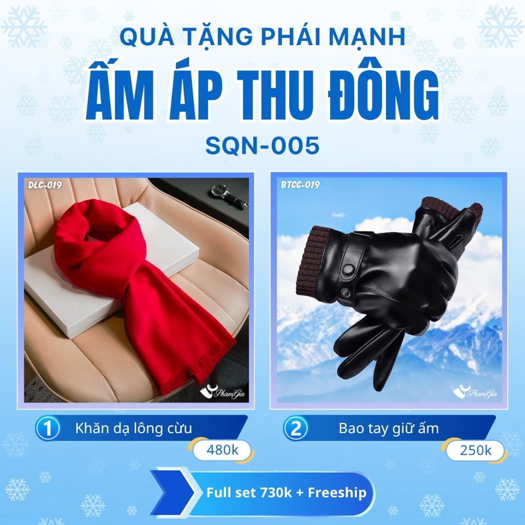 Set Quà Tặng Giữ Ấm, Du Lịch Cho Nam - Khăn Choàng Dạ Lông Cừu Và Bao Tay Giữ Ấm (SQN005)