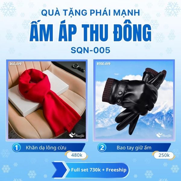 Set Quà Tặng Giữ Ấm, Du Lịch Cho Nam - Khăn Choàng Dạ Lông Cừu Và Bao Tay Giữ Ấm (SQN005)