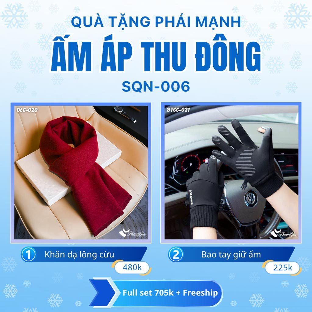 Set Quà Tặng Giữ Ấm, Du Lịch Cho Nam - Khăn Choàng Dạ Lông Cừu Và Bao Tay Giữ Ấm (SQN006)