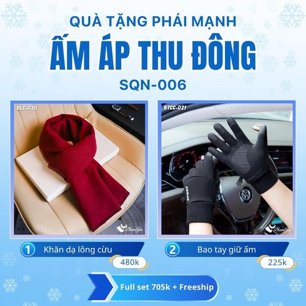 Set Quà Tặng Giữ Ấm, Du Lịch Cho Nam - Khăn Choàng Dạ Lông Cừu Và Bao Tay Giữ Ấm (SQN006)