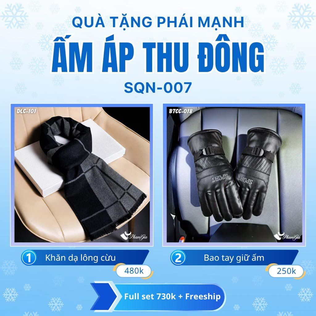 Set Quà Tặng Giữ Ấm, Du Lịch Cho Nam - Khăn Choàng Dạ Lông Cừu Và Bao Tay Giữ Ấm (SQN007)