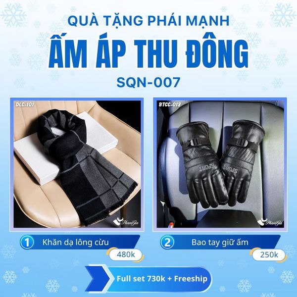 Set Quà Tặng Giữ Ấm, Du Lịch Cho Nam - Khăn Choàng Dạ Lông Cừu Và Bao Tay Giữ Ấm (SQN007)