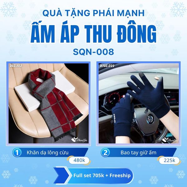 Set Quà Tặng Giữ Ấm, Du Lịch Cho Nam - Khăn Choàng Dạ Lông Cừu Và Bao Tay Giữ Ấm (SQN008)