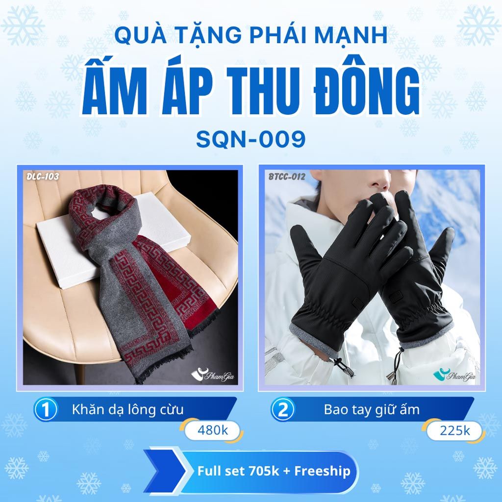 Set Quà Tặng Giữ Ấm, Du Lịch Cho Nam - Khăn Choàng Dạ Lông Cừu Và Bao Tay Giữ Ấm (SQN009)