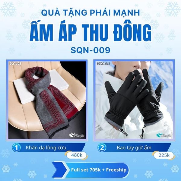 Set Quà Tặng Giữ Ấm, Du Lịch Cho Nam - Khăn Choàng Dạ Lông Cừu Và Bao Tay Giữ Ấm (SQN009)