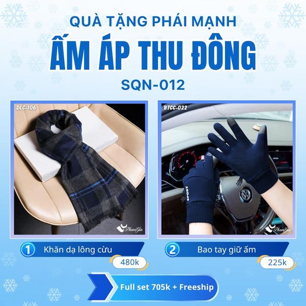 Set Quà Tặng Giữ Ấm, Du Lịch Cho Nam - Khăn Choàng Dạ Lông Cừu Và Bao Tay Giữ Ấm (SQN012)