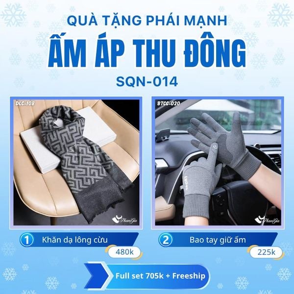 Set Quà Tặng Giữ Ấm, Du Lịch Cho Nam - Khăn Choàng Dạ Lông Cừu Và Bao Tay Giữ Ấm (SQN014)
