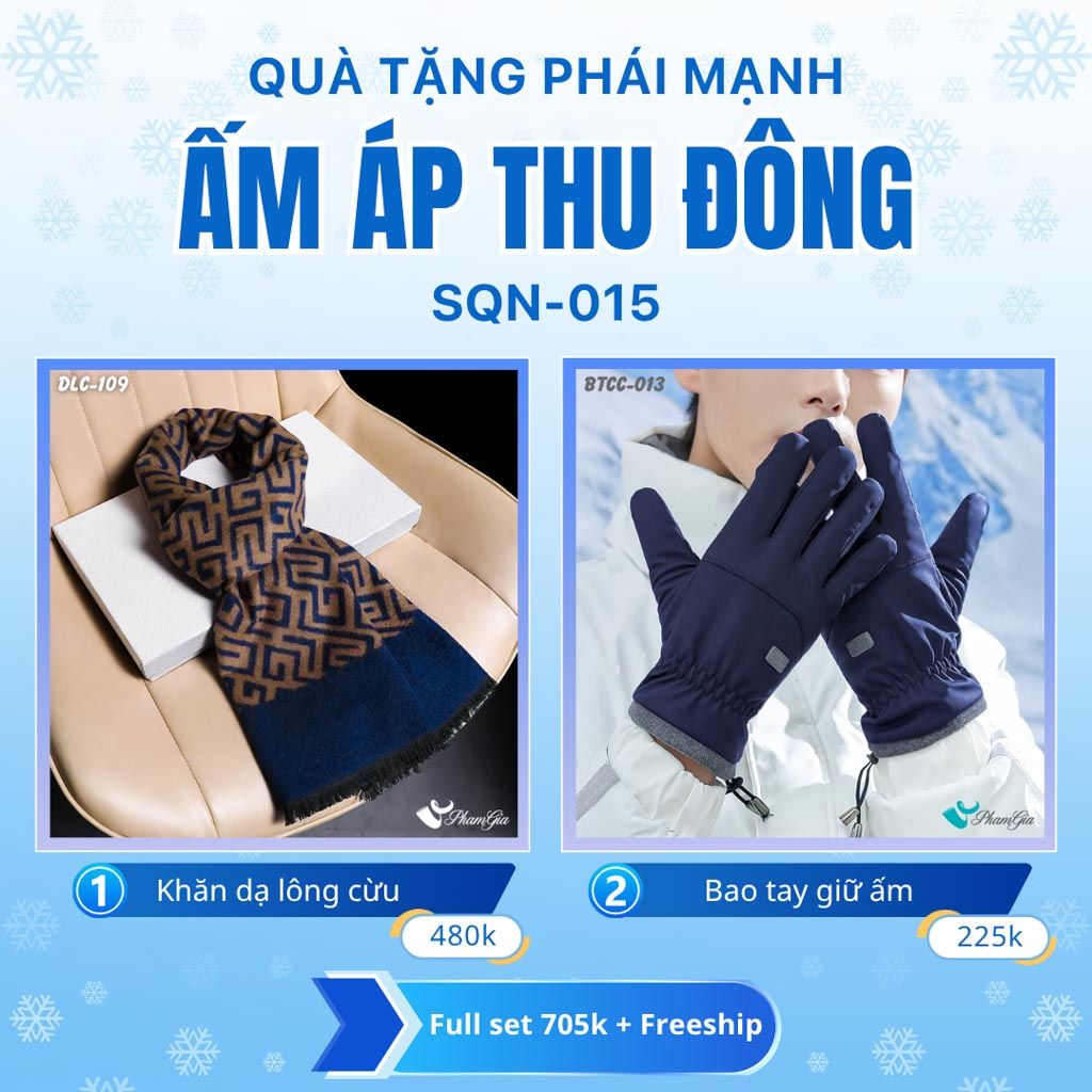 Set Quà Tặng Giữ Ấm, Du Lịch Cho Nam - Khăn Choàng Dạ Lông Cừu Và Bao Tay Giữ Ấm (SQN015)