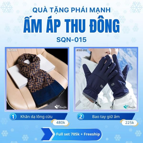 Set Quà Tặng Giữ Ấm, Du Lịch Cho Nam - Khăn Choàng Dạ Lông Cừu Và Bao Tay Giữ Ấm (SQN015)
