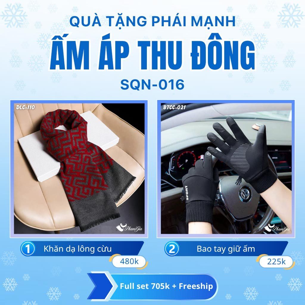 Set Quà Tặng Giữ Ấm, Du Lịch Cho Nam - Khăn Choàng Dạ Lông Cừu Và Bao Tay Giữ Ấm (SQN016)