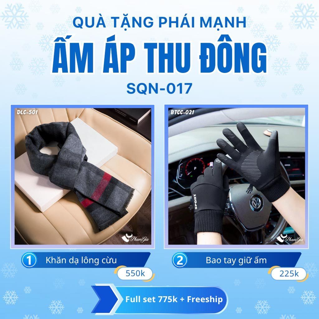 Set Quà Tặng Giữ Ấm, Du Lịch Cho Nam - Khăn Choàng Dạ Lông Cừu Và Bao Tay Giữ Ấm (SQN017)
