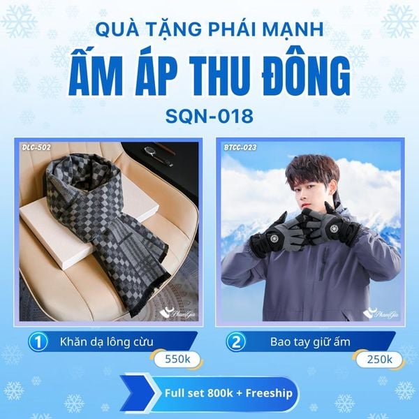 Set Quà Tặng Giữ Ấm, Du Lịch Cho Nam - Khăn Choàng Dạ Lông Cừu Và Bao Tay Giữ Ấm (SQN018)