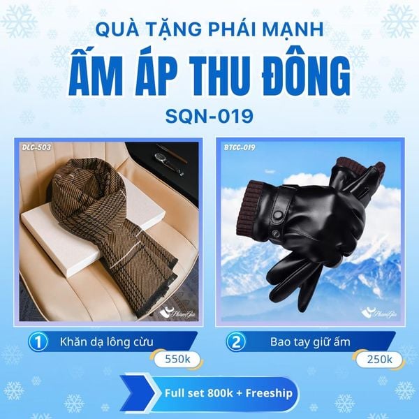 Set Quà Tặng Giữ Ấm, Du Lịch Cho Nam - Khăn Choàng Dạ Lông Cừu Và Bao Tay Giữ Ấm (SQN019)