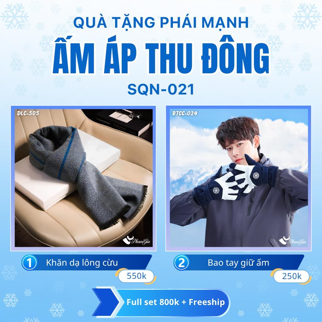 Set Quà Tặng Giữ Ấm, Du Lịch Cho Nam - Khăn Choàng Dạ Lông Cừu Và Bao Tay Giữ Ấm (SQN021)