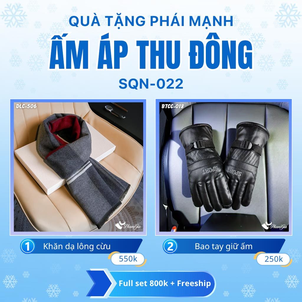 Set Quà Tặng Giữ Ấm, Du Lịch Cho Nam - Khăn Choàng Dạ Lông Cừu Và Bao Tay Giữ Ấm (SQN022)