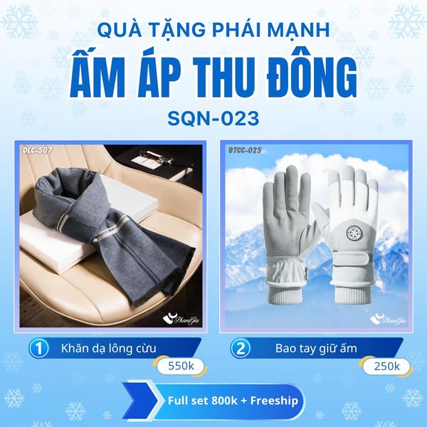 Set Quà Tặng Giữ Ấm, Du Lịch Cho Nam - Khăn Choàng Dạ Lông Cừu Và Bao Tay Giữ Ấm (SQN023)