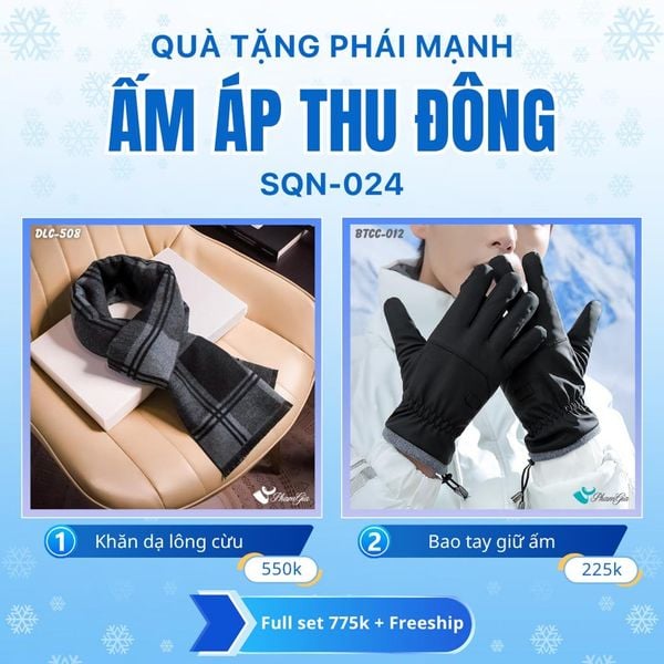 Set Quà Tặng Giữ Ấm, Du Lịch Cho Nam - Khăn Choàng Dạ Lông Cừu Và Bao Tay Giữ Ấm (SQN024)