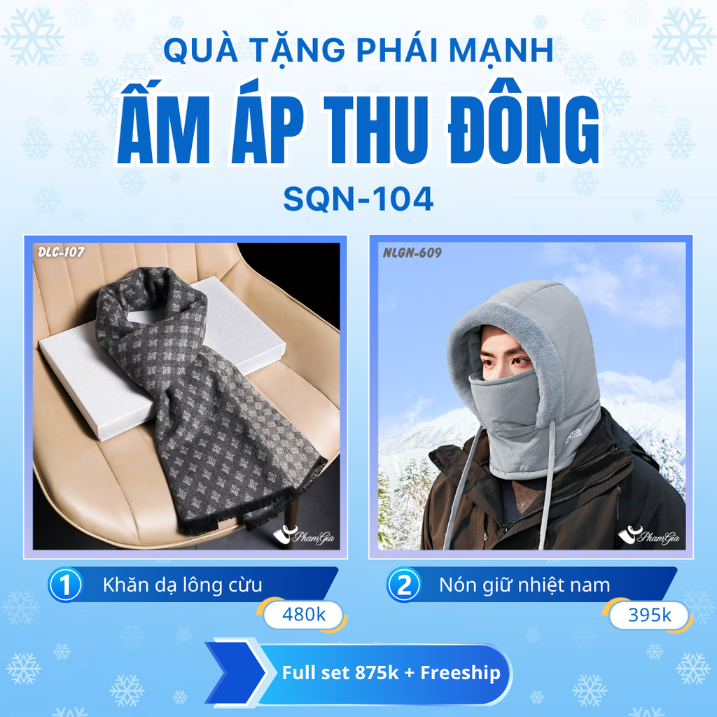 Set Quà Tặng Giữ Ấm, Du Lịch Cho Nam - Nón Len Và Khăn Choàng Dạ Lông Cừu (SQN104)