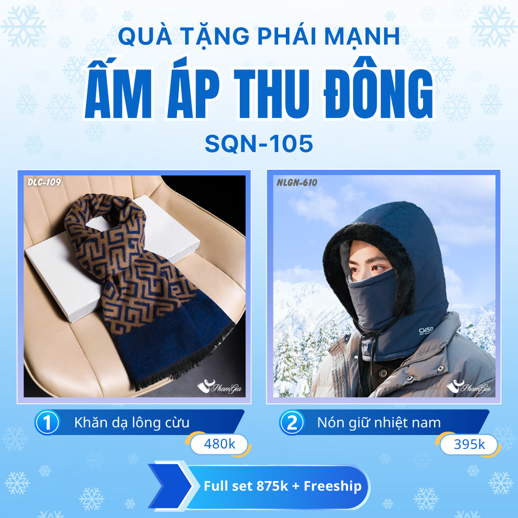 Set Quà Tặng Giữ Ấm, Du Lịch Cho Nam - Nón Len Và Khăn Choàng Dạ Lông Cừu (SQN105)