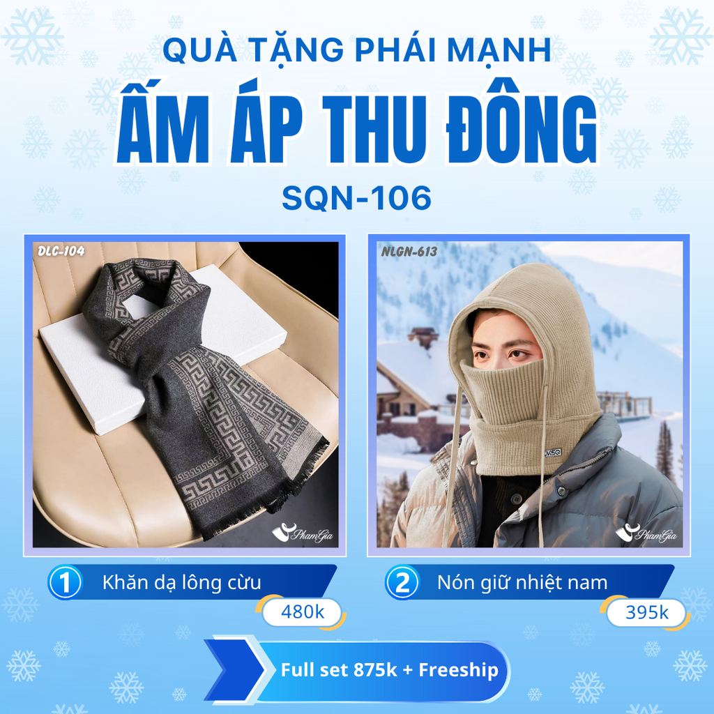 Set Quà Tặng Giữ Ấm, Du Lịch Cho Nam - Nón Len Và Khăn Choàng Dạ Lông Cừu (SQN106)
