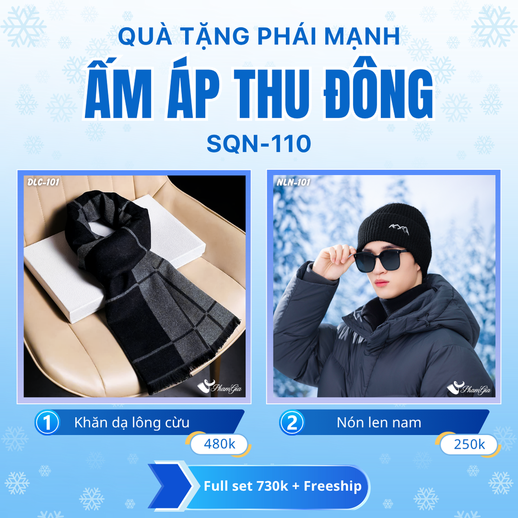 Set Quà Tặng Giữ Ấm, Du Lịch Cho Nam - Nón Len Và Khăn Choàng Dạ Lông Cừu (SQN110)