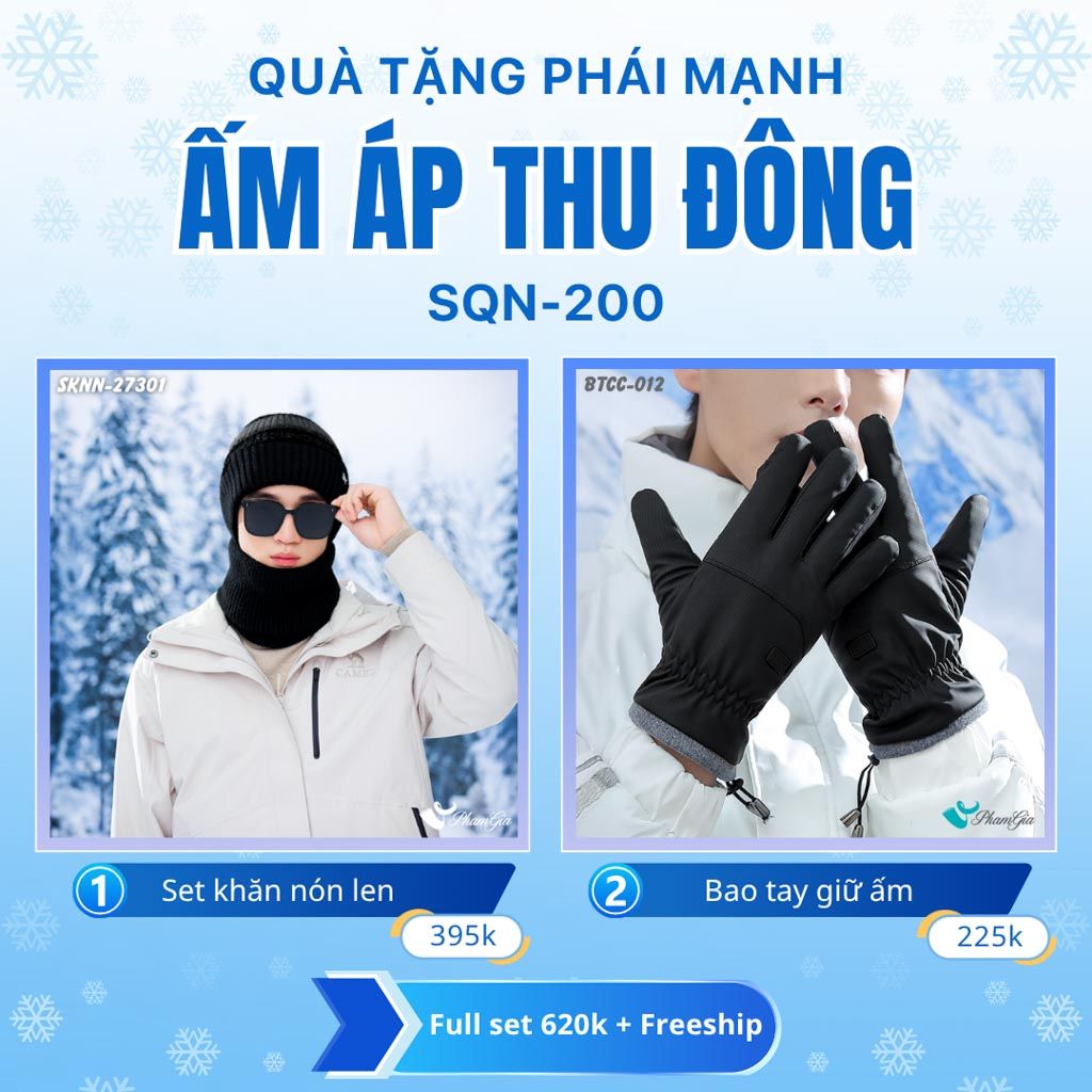 Set Quà Tặng Giữ Ấm, Du Lịch Cho Nam - Set Khăn Nón Và Bao Tay Giữ Ấm (SQN200)