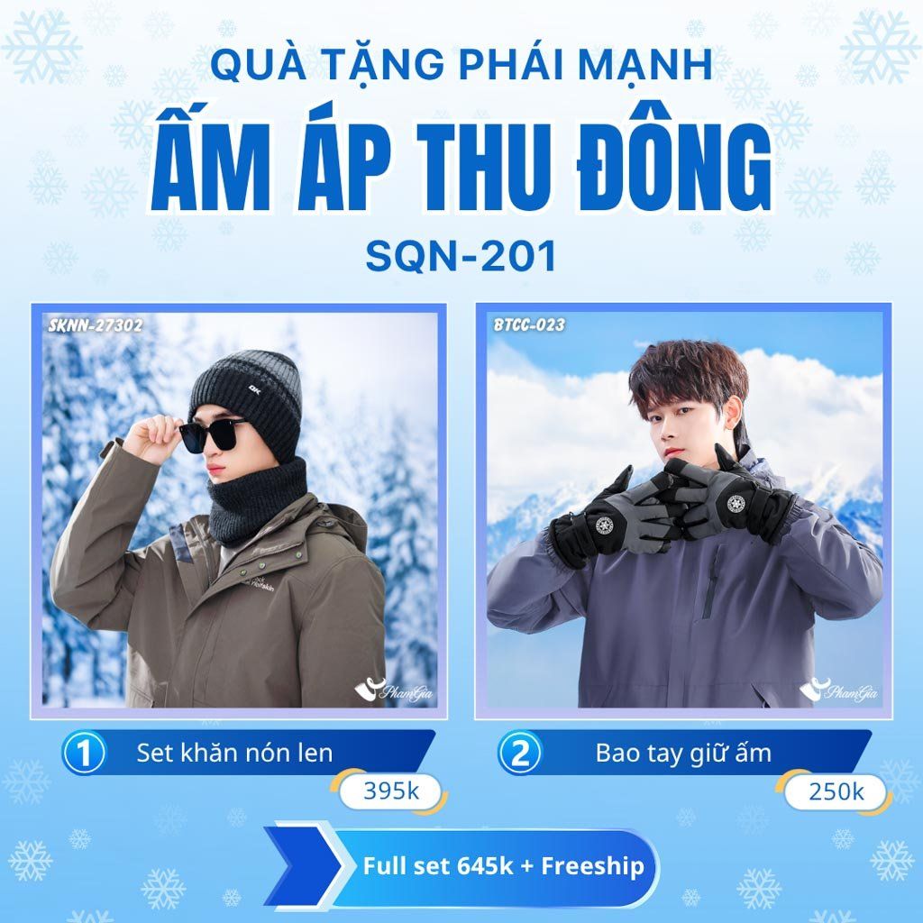 Set Quà Tặng Giữ Ấm, Du Lịch Cho Nam - Set Khăn Nón Và Bao Tay Giữ Ấm (SQN201)