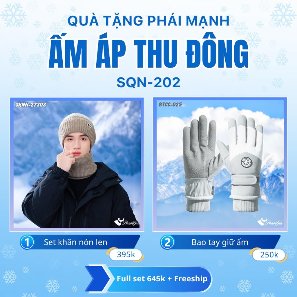 Set Quà Tặng Giữ Ấm, Du Lịch Cho Nam - Set Khăn Nón Và Bao Tay Giữ Ấm (SQN202)