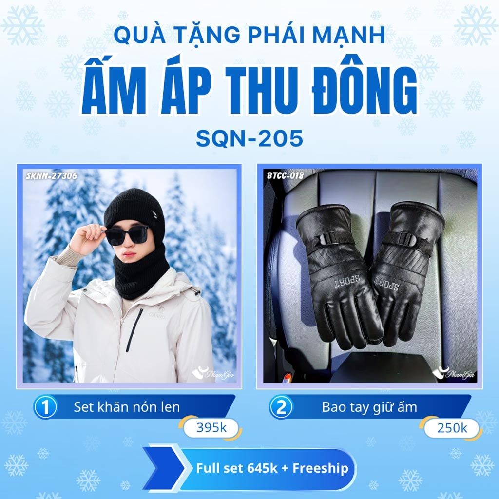 Set Quà Tặng Giữ Ấm, Du Lịch Cho Nam - Set Khăn Nón Và Bao Tay Giữ Ấm (SQN205)