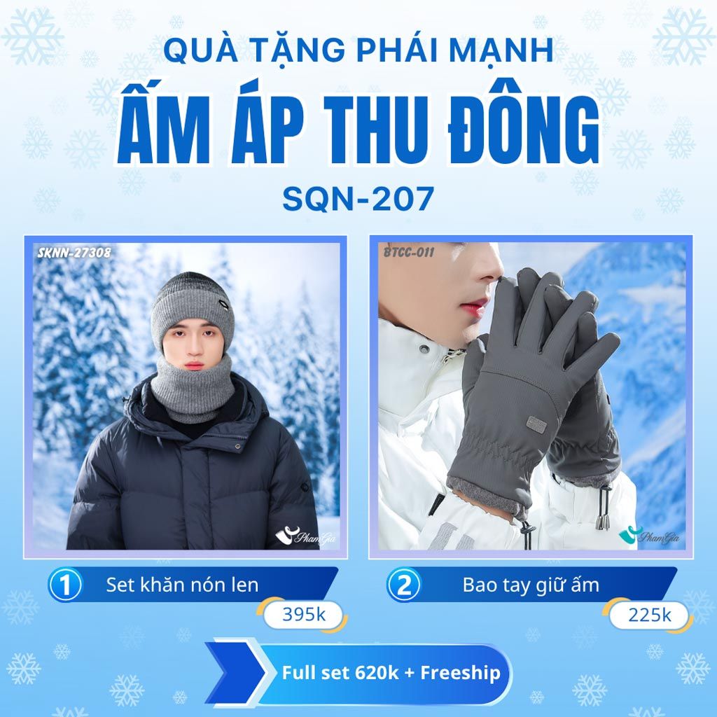 Set Quà Tặng Giữ Ấm, Du Lịch Cho Nam - Set Khăn Nón Và Bao Tay Giữ Ấm (SQN207)