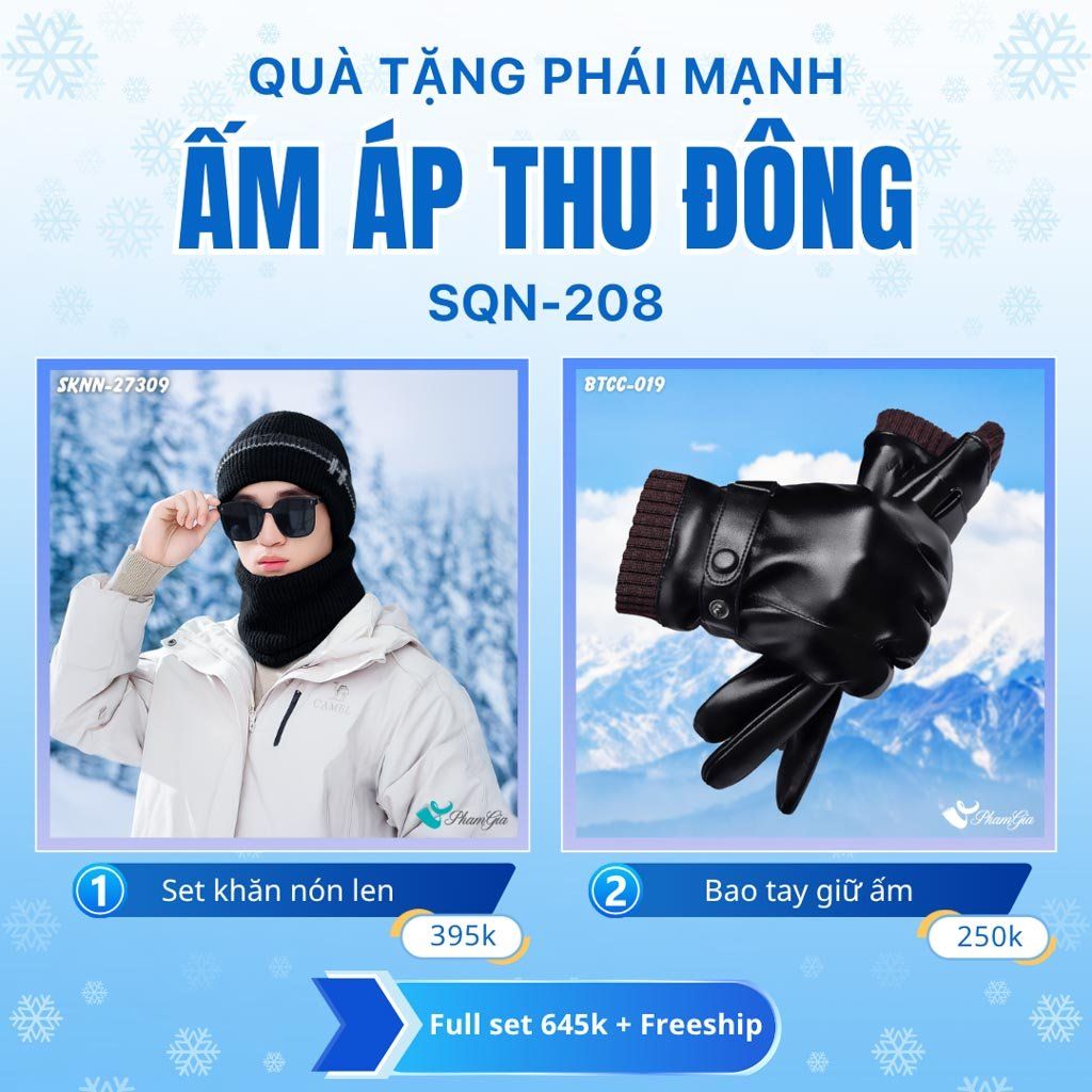 Set Quà Tặng Giữ Ấm, Du Lịch Cho Nam - Set Khăn Nón Và Bao Tay Giữ Ấm (SQN208)