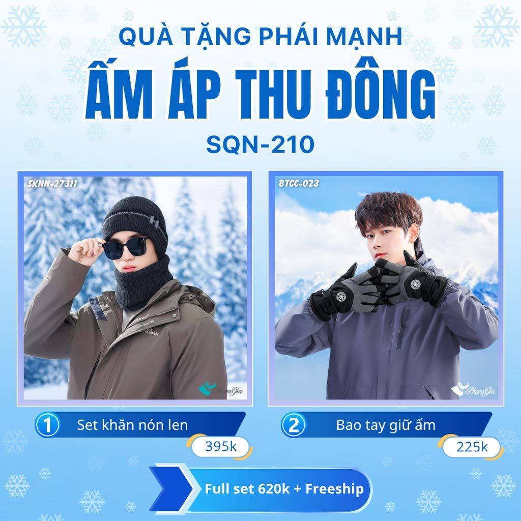 Set Quà Tặng Giữ Ấm, Du Lịch Cho Nam - Set Khăn Nón Và Bao Tay Giữ Ấm (SQN210)