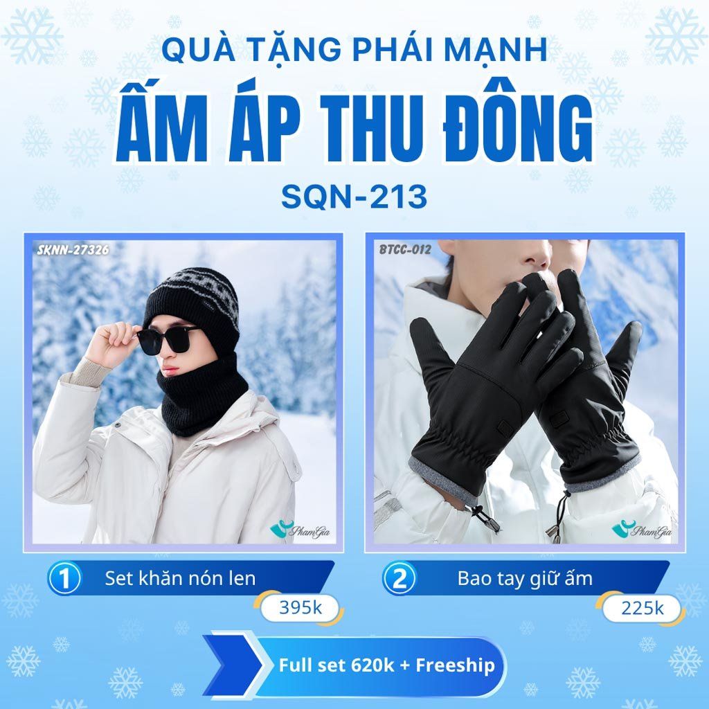 Set Quà Tặng Giữ Ấm, Du Lịch Cho Nam - Set Khăn Nón Và Bao Tay Giữ Ấm (SQN213)
