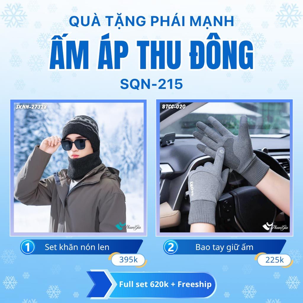 Set Quà Tặng Giữ Ấm, Du Lịch Cho Nam - Set Khăn Nón Và Bao Tay Giữ Ấm (SQN215)