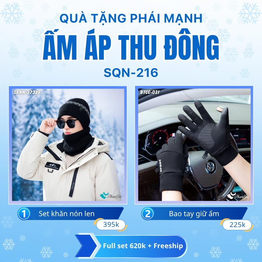 Set Quà Tặng Giữ Ấm, Du Lịch Cho Nam - Set Khăn Nón Và Bao Tay Giữ Ấm (SQN216)