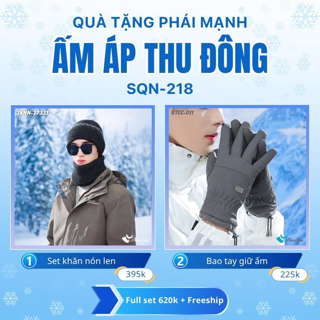 Set Quà Tặng Giữ Ấm, Du Lịch Cho Nam - Set Khăn Nón Và Bao Tay Giữ Ấm (SQN218)
