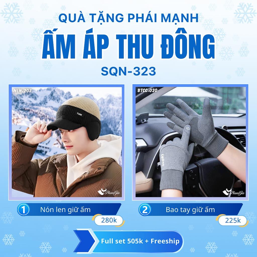 Set Quà Tặng Giữ Ấm, Du Lịch Cho Nam - Nón Len Và Bao Tay Giữ Ấm (SQN323)